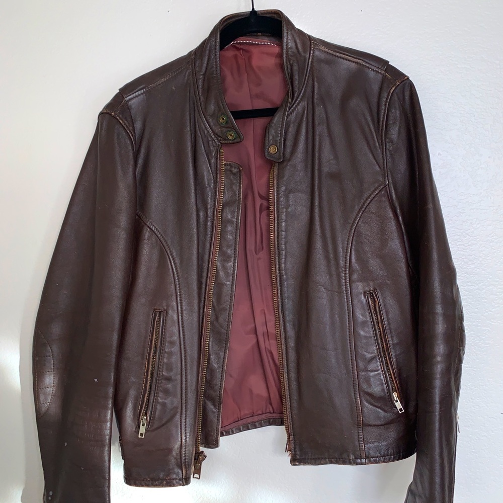 Vintage Dark Brown Cafe Racer Leather Jacket